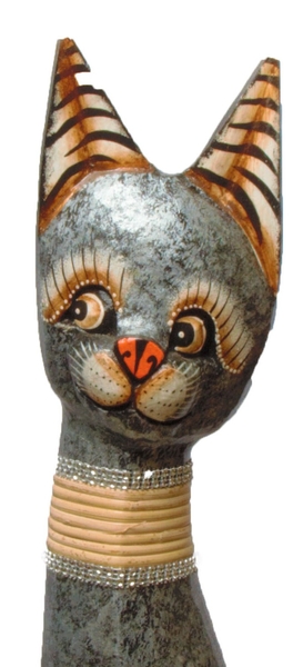 Кот серебристый с ротангом и стразами на шее ( к-935, к - 936, к-937)